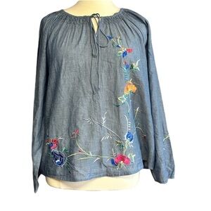 Pink Dot Boho Blue Embroidered Blouse 2X